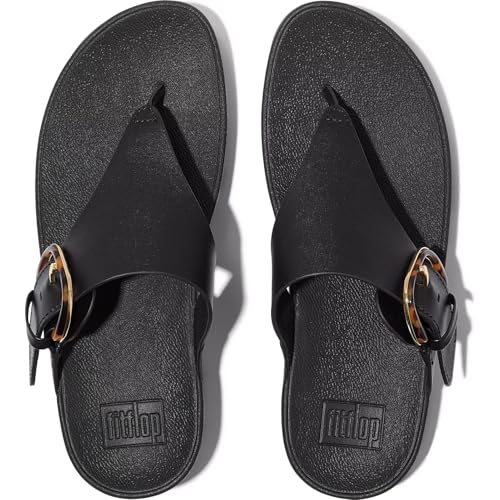 FitFlop Women's Lulu Resin-Buckle Leather Toe-Post Sandals Wedge4