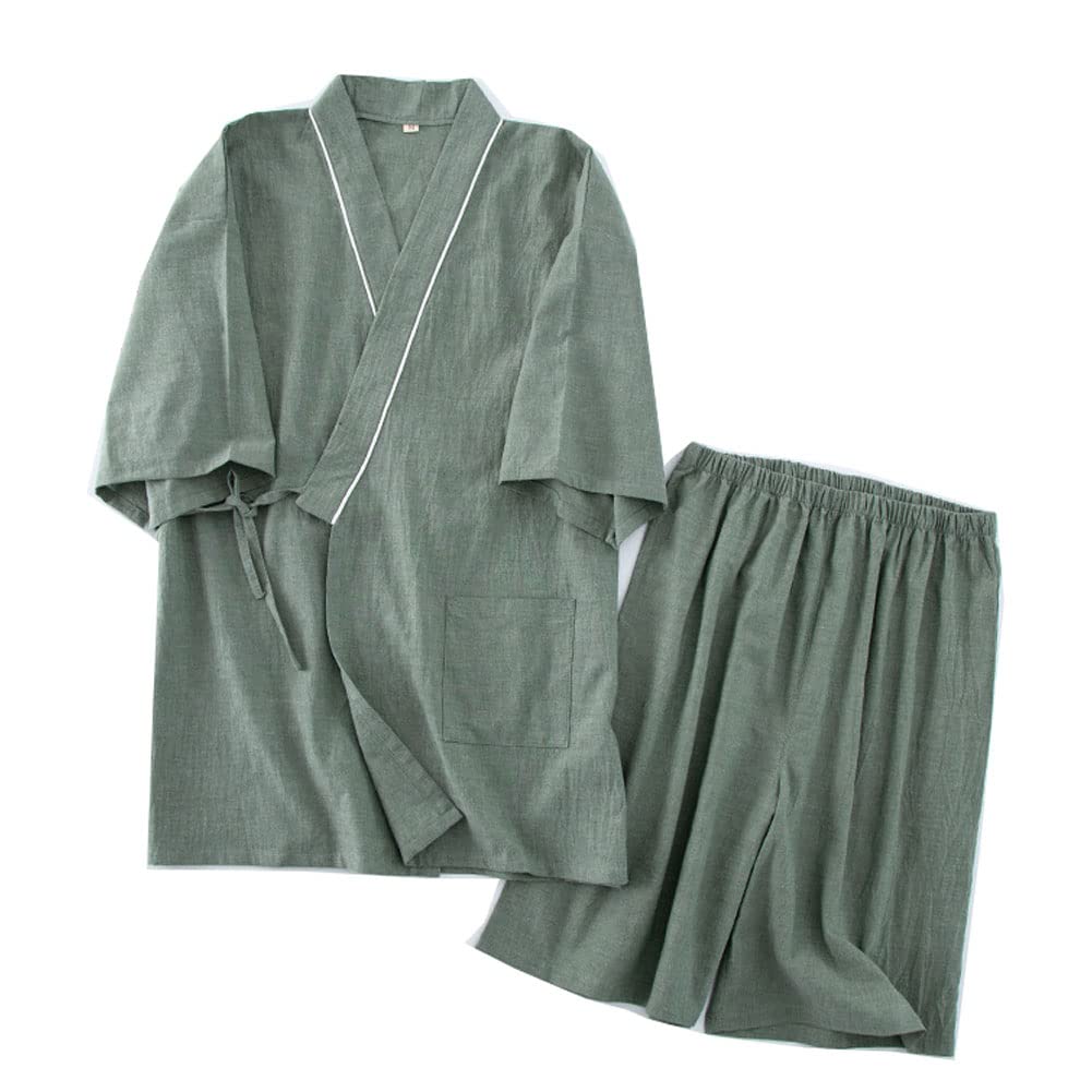 Kimono Japonais Hommes Plus La Taille Pyjamas Haut À Manches Courtes Et Pantalon Vêtements De Nuit Pyjama Ensemble