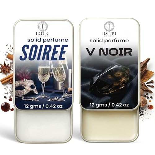 Image of Solid Perfume |Soiree&V Noir Alcohol Free Wax Perfume Balm, Long Lasting | Pocket Tin 12g, Pack Of 2| Non Greasy Smooth Glide, Travel Friendly Men And Women