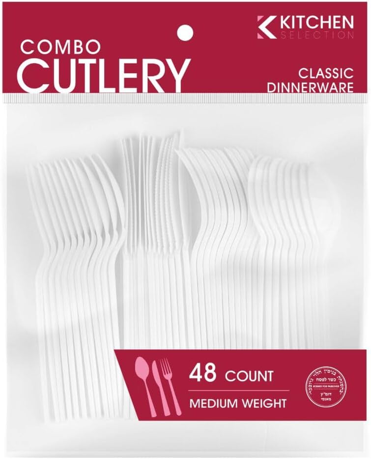 Blue Sky White Mix 48-Piece Disposable Cutlery Combo - Elegant & Sturdy Plastic Utensils for Parties, Catering, and Everyday Use