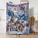 Bestraily Wolf Throw Blanket The Wolf Family Flannel Fleece Throw Blanket Wolf Cozy Fuzzy Plush Throw Blanket Gift for Animal Wolf Lovers Throw Blanket for Bed Chair Couch 50' X 60'