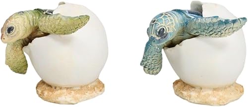 Miniatura 5 de Ebros Gift Paquete de 2 figuras de crías de tortugas marinas costeras marinas azules y verdes emergentes de cáscaras de huevo, 2.5 pulgadas de alto,