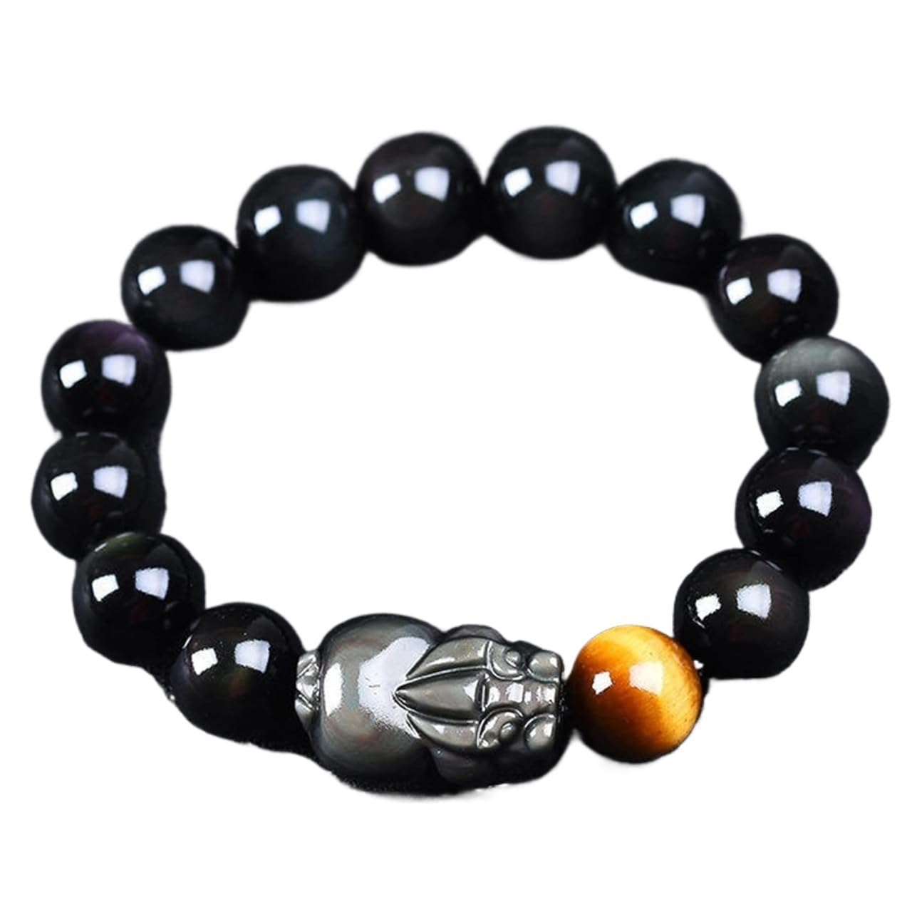 OIFAODAO Rosary bracelet, Good Luck for Men Wealth Bracelets Ward Off Evil Talisman for(Obsidian-12mm)