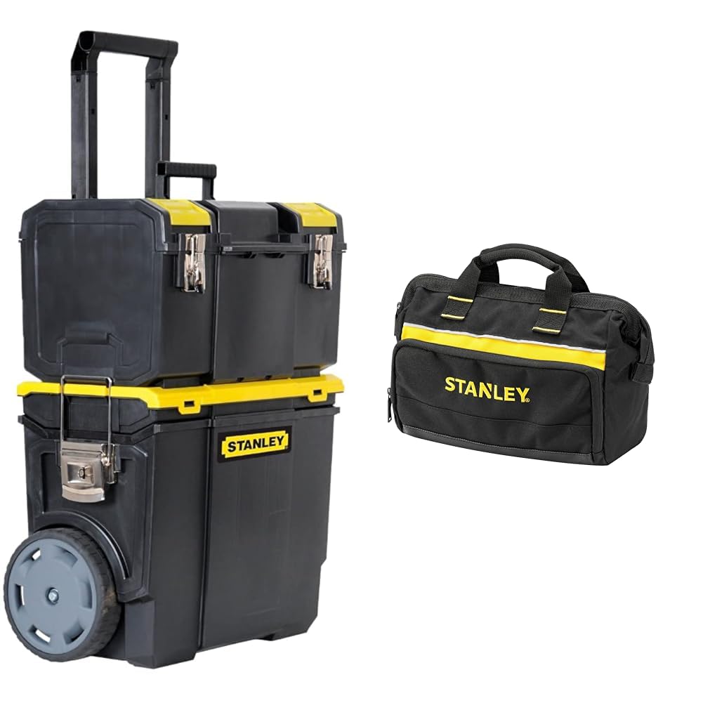 STANLEY 1-70-326 - Mobile Workshop 3 in 1, Removable, 2 Organizers in the Lid & 1-93-330 Closed Tool Bag, Nylon Material 600 x 600 Deniers, Dimension