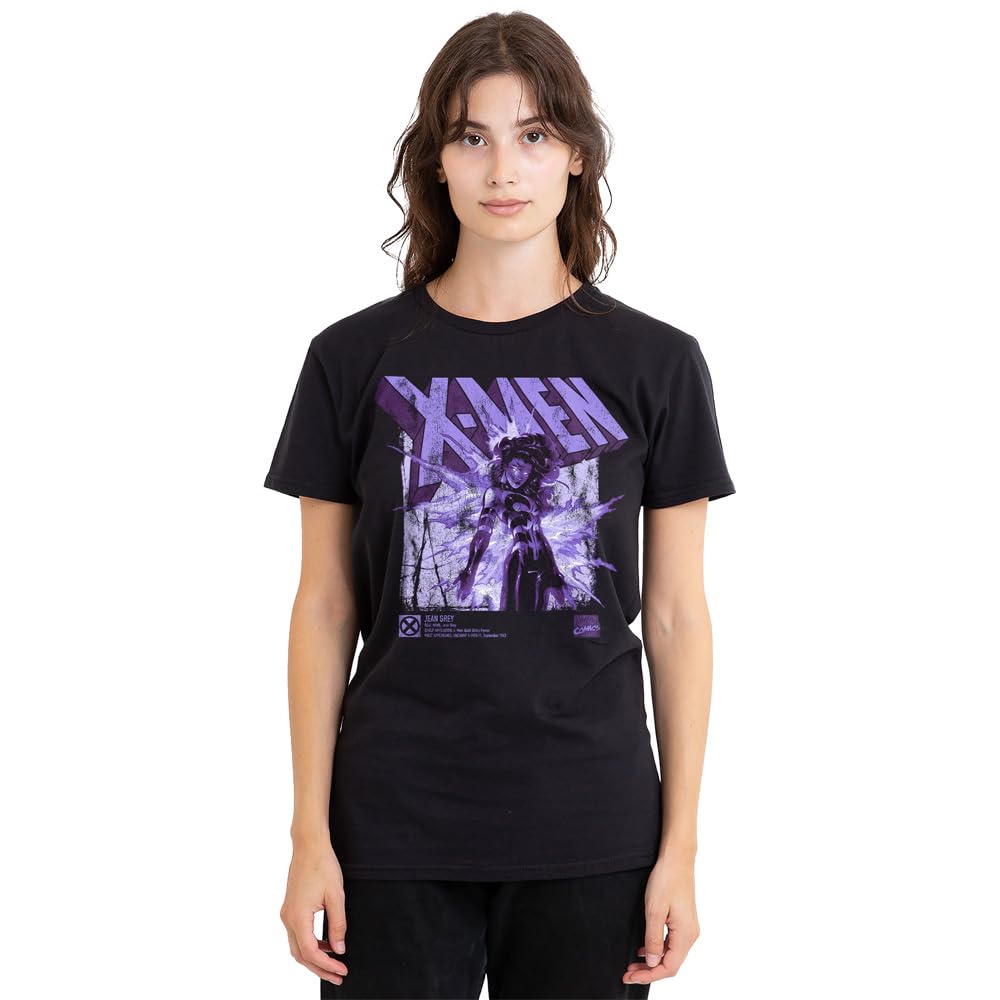 Marvel Women's Black Xmen Jean Grey Info T-Shirt, In | Size: Large
