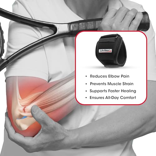 Image of LifeWear Tennis Elbow Brace for Pain Relief, Adjustable Elbow Band with Compression Pad, Forearm Support Strap for Gym, Tennis, Badminton, Golf and Other Sports, For Men and Women, Universal Size