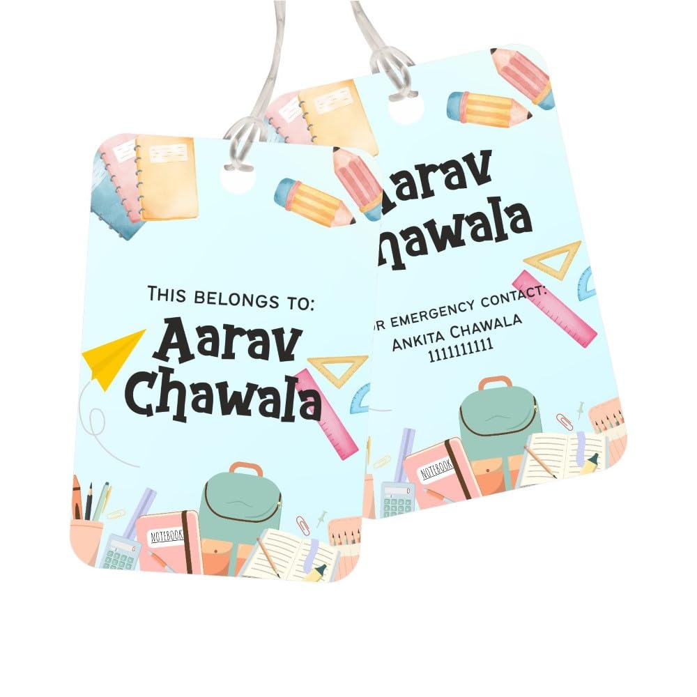 Zooplay India Personalised Bag Tags for Kids School Bagtag | Stylish Luggage Labels with Silicone Loop | Customised Name & Contact Info, Pack of 2 (School Days)-image-27