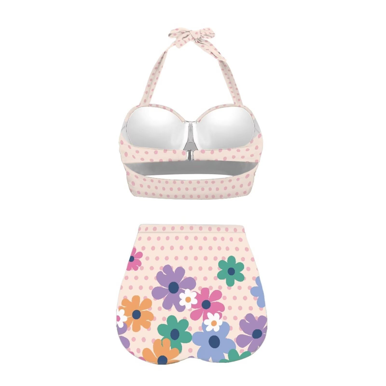Costume da bagno da donna a vita alta, bikini con scollo all'americana, push up, controllo della pancia