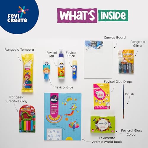 Fevicreate Art & Craft Kit | with Transparent Backpack | Value Pack with Crafting Essentials for Children | School Kit | Colours, Canvas, Activity Book, Glues | Gift for Boys & Girls Ages 5+ - Image 4