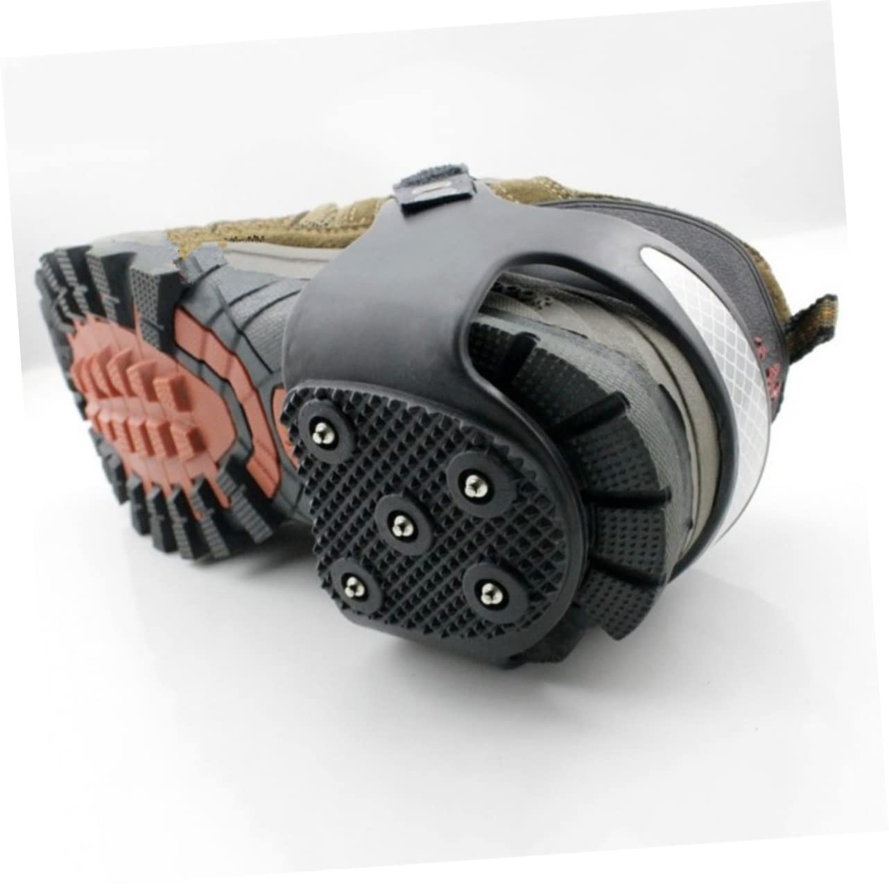 Ramponi da Ghiaccio a 5 Denti in Silicone Strisce Riflettenti, Ramponi Antiscivolo per Escursionismo e Trekking su Neve e Ghiaccio, Tacchetti in Acciaio Inox, Taglia L39-42,