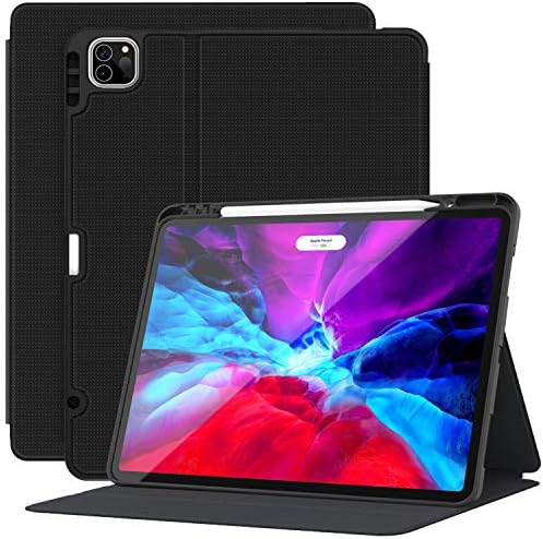 Supveco iPad Pro 12.9 Case 2020/2018 with Pencil Holder, Premium Shockproof Stand Folio Protective Cover, with Auto Wake/Sleep Function for iPad Pro 12.9'' 4th/3rd Generation(Black)