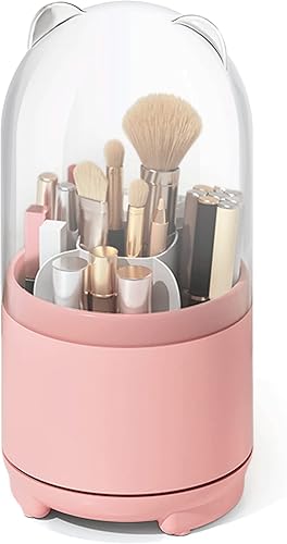 Organizador giratorio para brochas de maquillaje con tapa, contenedor de brochas de maquillaje suave a prueba de polvo con cubierta transparente,