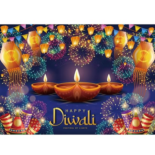 Image of Happy Diwali Backdrop 7x5ft Fabric India Festival of Lights Firework Photography Background Diwali Decorations Party Supplies