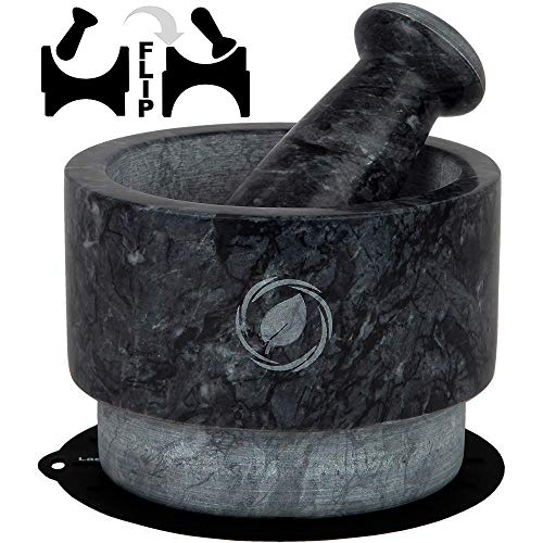 Laevo Mortar and Pestle Set - 5.5 Inch Large Marble Mortar and Pestle Bowl - 2-Cup Capacity - Stone Grinder for Spices, Guacamole, Pesto - Sturdy Reversible Design for Kitchens