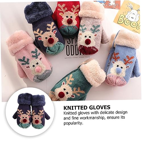 1pair Boy Girl Knitted Mitten Gloves Neck Hanging Design Fleece-lined Outdoor Mittens for Girls Christmas-themed Cartoon Style for School and Outdoor Activities3
