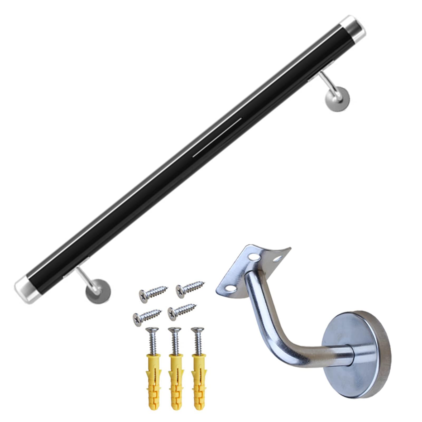 Gyeqxkt Black Indoor Outdoor Stair Railing Kitadjustable 0.7M (2.3Ft) Wall Mounted Handrail For Stairs Diy Silver Brackets Durable Finish Perfect For Home Safety