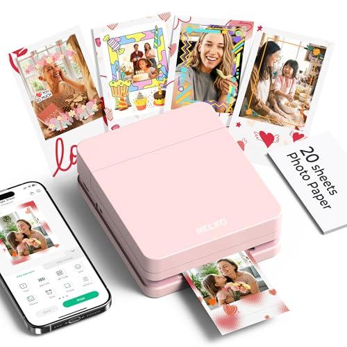 Nelko Photo Printer, PP01 Color Mini Portable Printer, Instant Smartphone Inkjet Printer, Sticky-Back Rechargeable Portable Picture Printer for iOS & Android, Smart AI APP, Valentine's Day Gift, Pink