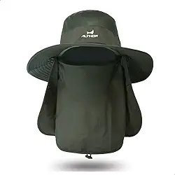 Chapéu Pescador, Boné Camping, Proteção UV, Pescador, Nuca, Pescoço, Praia, Solar, Australiano (BR, Numérico, 0, Verde Militar)
