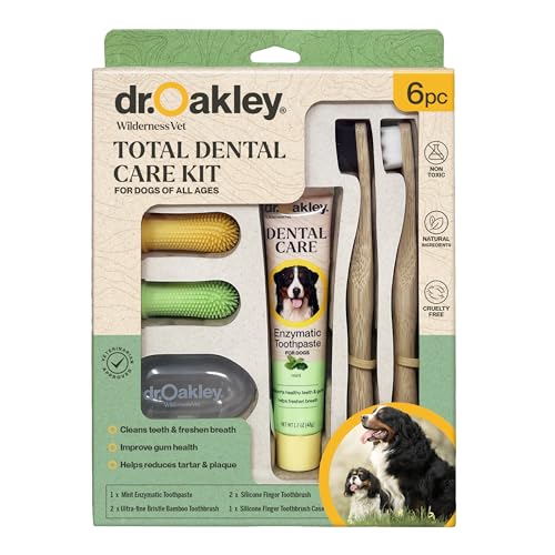 Dr. Oakley Kit total de cuidados dentários para cães: Minty Fresh - pasta de dente, escovas e estojo, 1 unidade - natural