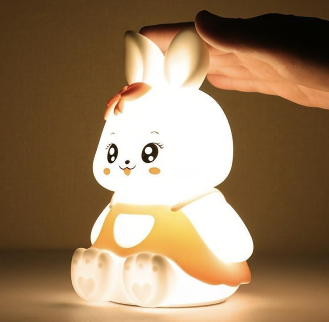 Pamidhar Silicone Baby Bunny LED Night Light for Kids | USB Rechargeable Dimmable Night Lamp | 7 Color Changing Touch Sensor Squishy Mini Nursery Lamp for Baby Bedroom Décor