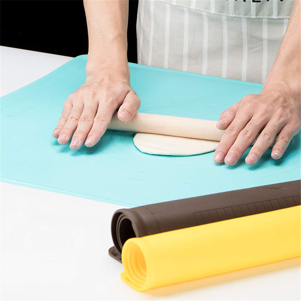 Drasawee Silicone Baking Mats Kit for Kneading Mat Non Stick Silicone Baking Kit Counter Mat Dough Rolling Mat Oven Liner Baking Supplies 50x60cm Brown Mat + Stainless Steel Scrapers + Rolling Pin