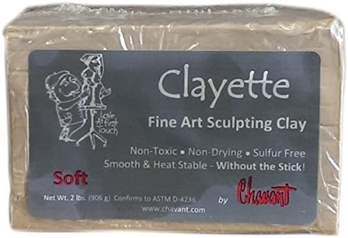 K-Musculo Chavant CLAYETTE Soft - 2 libras de arcilla escultora profesional sin azufre a base de aceite, color gris