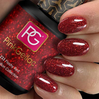 Pink Gellac Shellac Gel Nagellack 15 ml für UV LED Lampe | 233 Flashy Red Rot mit Glitzer | Gel Nail Polish for UV Nail…
