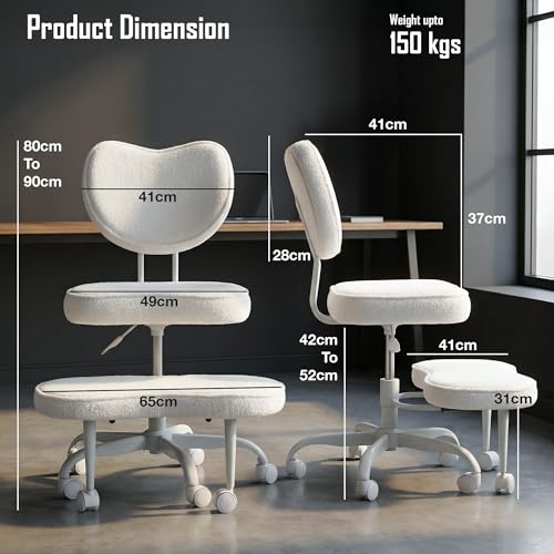 Image of DROGO Meditura Ergonomic Cross Legged Office Chair with 360 Wheels, ADHD Chair for Adults, Meditation Chair, Yoga Office Chair, Comfortable Back Support, 4.7' Adjustable Height & Recline (Off /White)