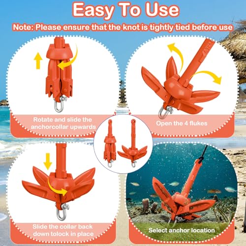 Image of Lounsweer 2 Pack 1.5 /3.5 lb Marine Kayak Anchor Kit Folding Grapnel Anchor Kit Boat Kayak Fishing Accessories for Small Boats Kayaks Canoe Paddle Boards