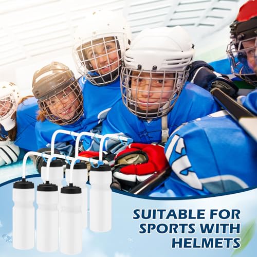 Skybooly 6 Pack Hockey Water Bottles Bulk Lacrosse Football Cycling Plastic Squeeze Bottle with Straw for Sports Baseball Gym Yoga Team Outdoor Use Sport Helmet in(White) - Thumbnail 7