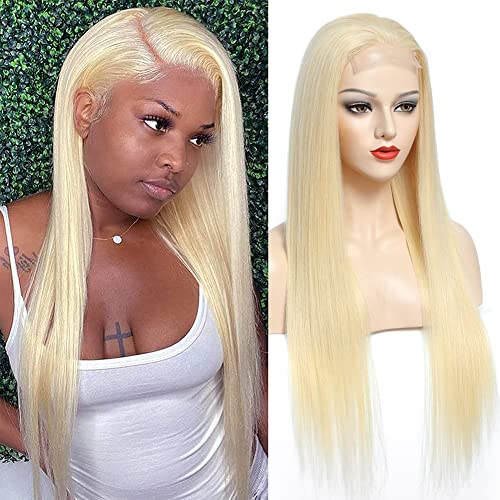 Blonde Straight 613 Lace Front Wig Human Hair 4x4 613 Blonde Closure Wigs 150% Density Blonde 613 Human Hair Wigs for Black Women Brazilian Baby Hair(30inch)