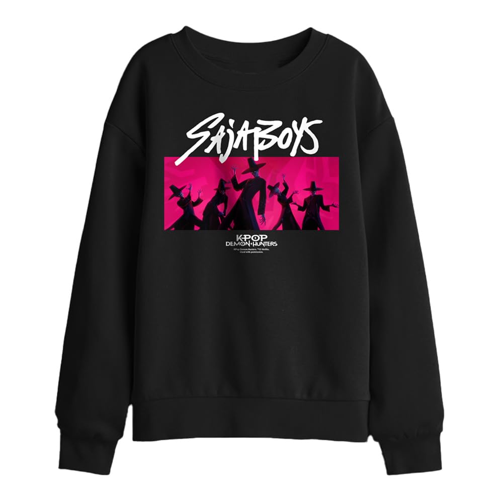 Kpop Demon Hunters Saja Boys Pink Demons Kids Sweatshirt, Black, 12-13Y
