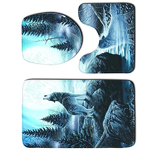 Ruiqas WC-Vorleger-Set 3-teilig WC-Vorleger WC-Vorleger Deckelbezug Badematte Langlebig für Waschraum Badezimmer WC – Bild 8