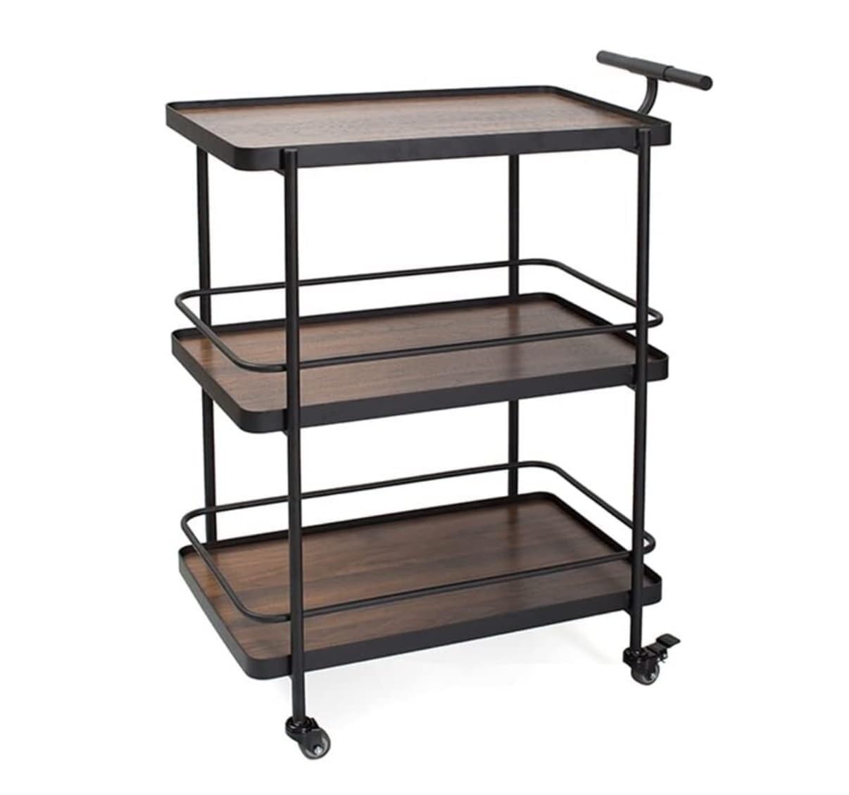Carrello dispensa in Metallo a 3 Ripiani per Cucina, Carrello Mobile per Ristorante, Finitura Oro e Noce, Ideale per la Preparazione e la conservazione degli Alimenti.