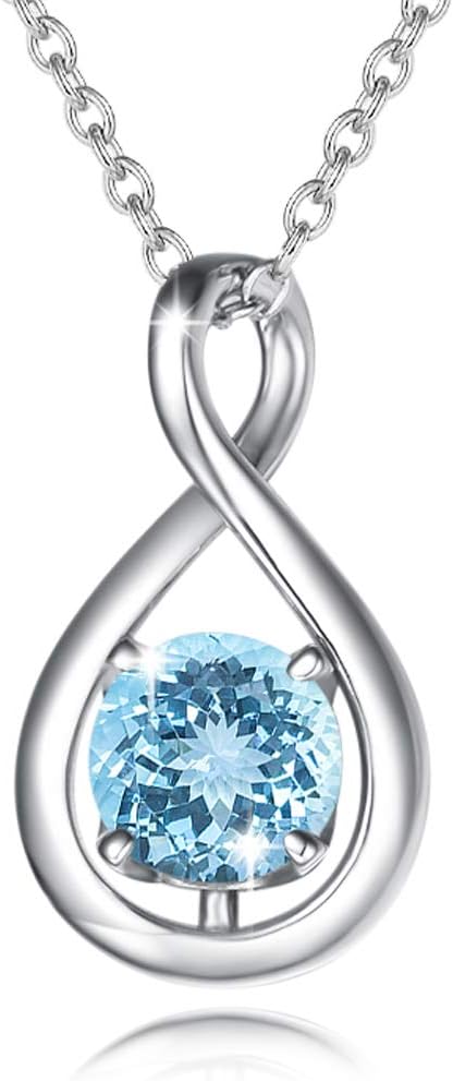 FANCIME Birthstone Necklaces for Women Fine Jewelry Sterling Silver Dainty Infinity Pendant Anniversary Birthday Valentines Day Gifts for Her Wife Mom Lady Daughter, Chain 16"+2" Extend