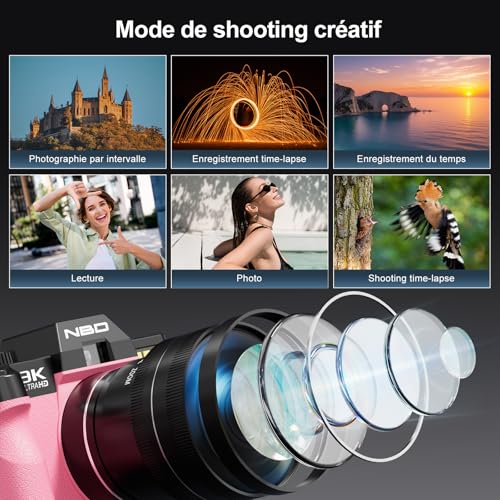 NBD Appareil Photo 8K 64MP, Autofocus, Zoom Numérique 16X, Rose – vue 4