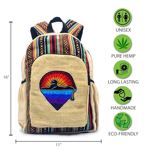 Anitya Hemp Backpack, 16x11 inches, Striped Pattern with Decorative Patches, Multiple Compartments, Unisex (GHB-009)4