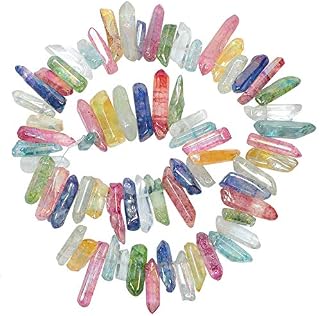 Amogeeli Titanium Coated Rock Crystal Points Quartz Top Drilled Stone Loose Beads for Jewelry Making