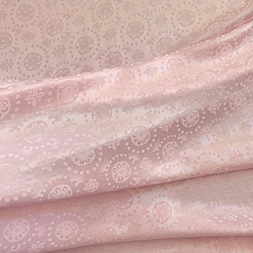 TINGCHAO Brokat-Interwoven-Jacquard-Maulbeer-Seiden-Satin-Stoff exquisiter einzigartiger runder Blumen-Muster-Tuch für Hanfu-Cheongsam-Kleid 114x50cm,Rosa Cover