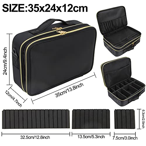 Time to Sparkle 35 * 24 * 12cm Travel Makeup Bag Cosmetic Bag Makeup Organizer Bag Travel Train Case Portable Cosmetic Artist Storage Bag with Adjustable Baffle for Makeup Brush Jewelry Black - Image 3