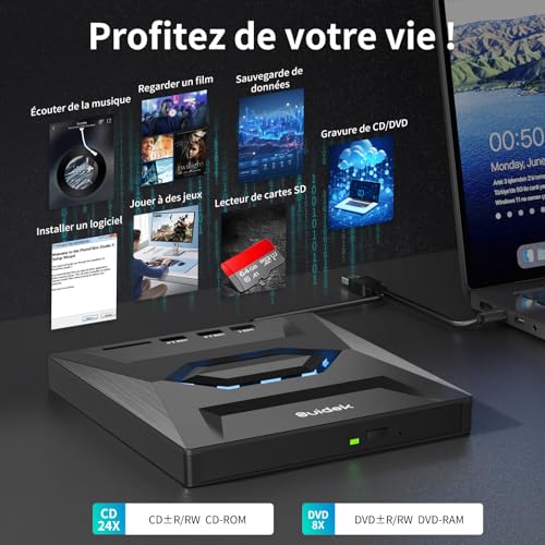 Lecteur de CD Externe SUIDEK pour PC Portable Sans Relecteur Interne