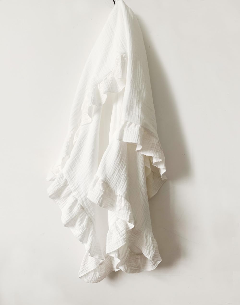 Cotton Muslin Baby Blanket for Girls | Soft, Breathable Muslin Baby Blanket with Ruffle Edge 35x35Inches (White)