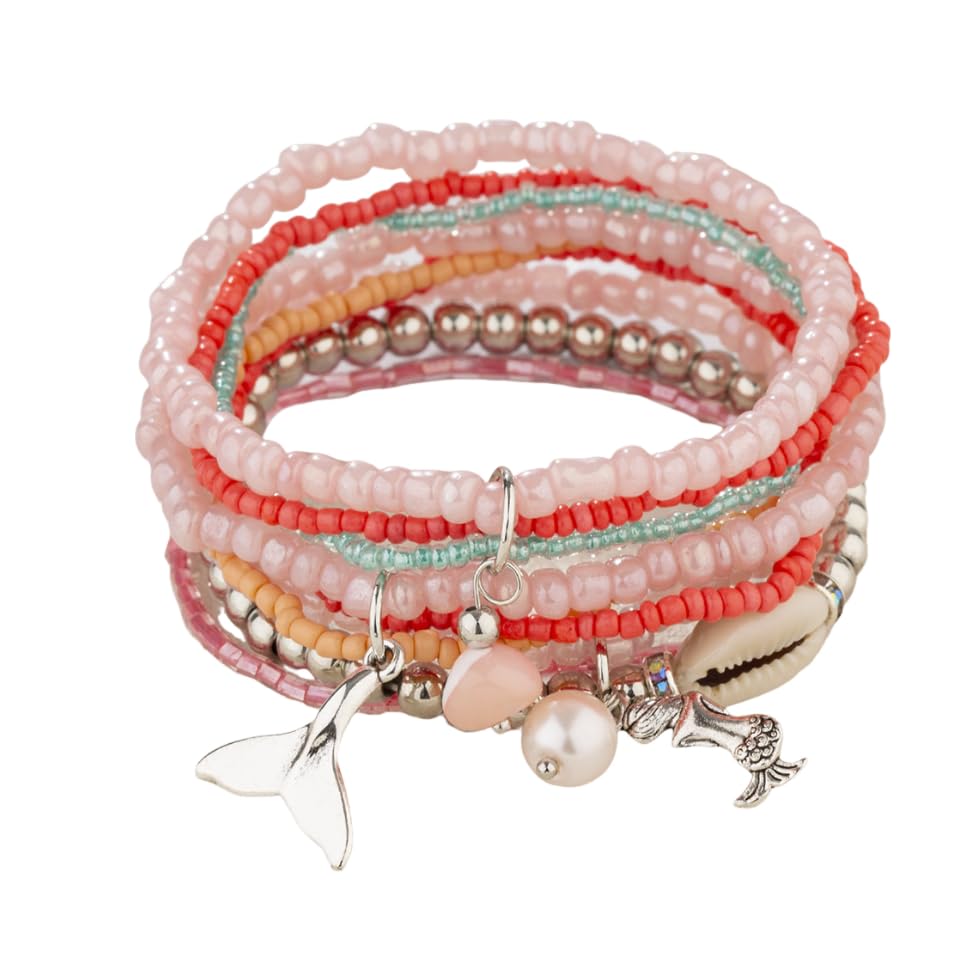Fuqimanman2020 Ocean Beach Holiday Seashell Pearl Little Whale Multi-layer Bracelet Mermaid Shell Pendant Elastic Bracelet
