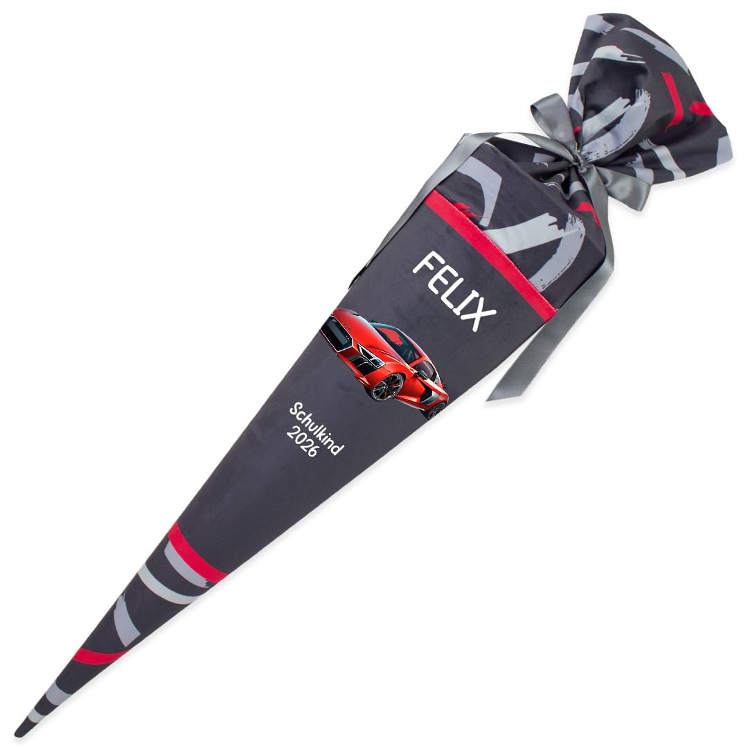 Schultüte aus Stoff Kuschel Velvet 85 cm personalisierbar mit Wunschname Auto Jungs