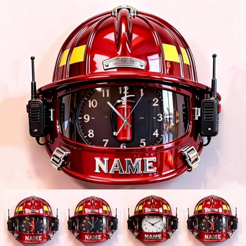 Certykllp Horloge murale personnalisée en forme de casque de pompier avec impression 2D pour...