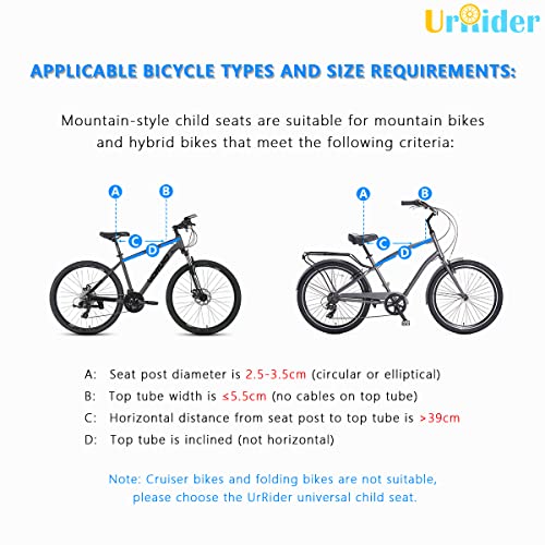Urrider Child Bike Seat, Front Mount Kids Bike Seat, Fits Mountain Bikes, Hybrid Bikes, Portable, Tool-Free, Quick-Release, Ultra-Light, Toddler Bike Seat For Children 2-6 Years(Up To 60Lbs) #TOP3