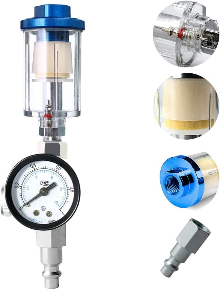 Quickun Water Oil Separator Filter, 1/4" NPT Inlet and Outlet Air Compressor Fitting with Pressure Regulator for Spray Gun Fitting