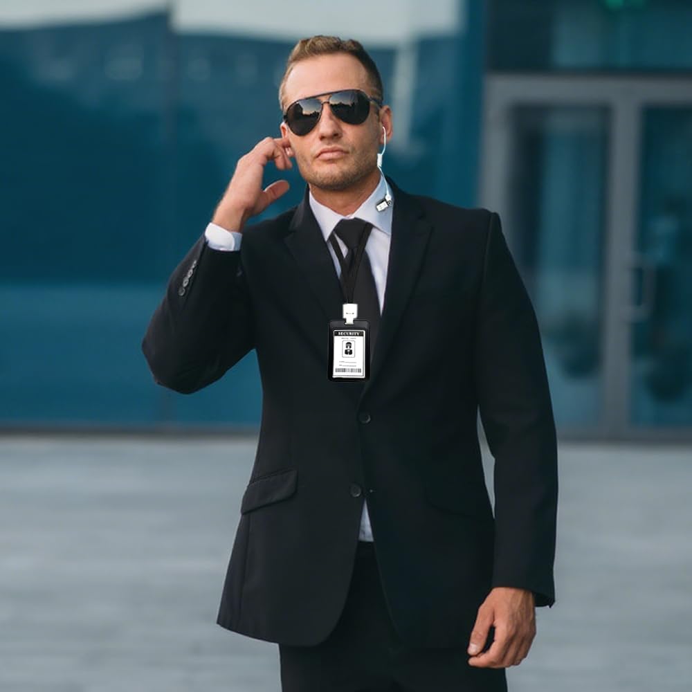4 Pcs Agent Costume Set Sunglasses Fake Earpiece Zip Tie ID Badge Secret Service Accessories for Halloween Cosplay Dress Up Black