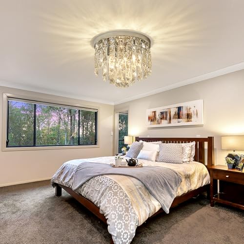 YMP&YZX Modern Chrome Ceiling Crystal Chandeliers,3-Light 11.8" Semi Fulsh Mounted Chandelier Light Fixtures for Living Dining Room Bedroom Small Crystal Ceiling Fixture by YMP&YZX - Used condition - Image 9