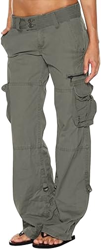 Miniatura 2 de XUNRYAN Pantalones cargo para mujer, pantalones de paracaídas de cintura baja, holgados, para senderismo, correr, con bolsillo, pierna ancha, ropa
